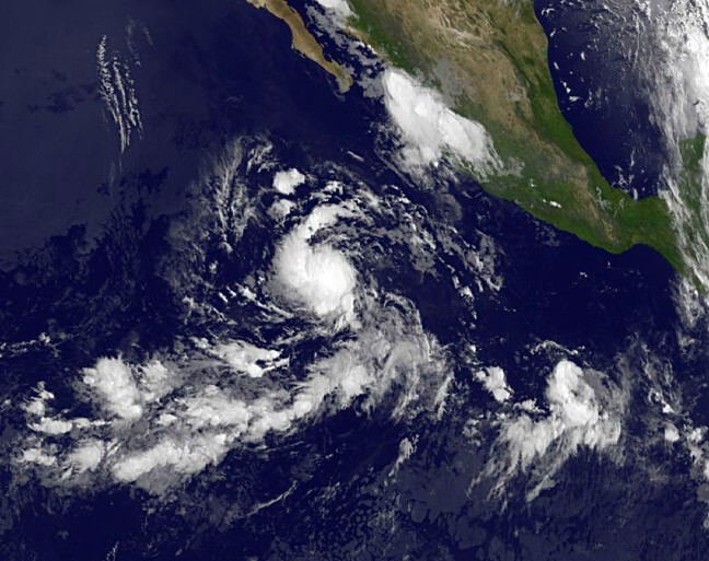 View from space of the mid-Pacific showing Baja California and the west coast of Mexico in the upper right corner