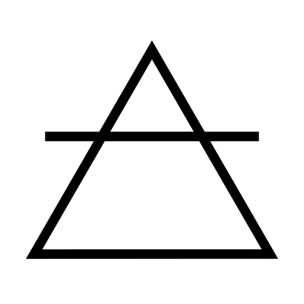 Symbol for Air. Line drawing.  Equlateral triangle, point up with horizontal line across the triangle about 2/3 of the way from the bottom to the top.